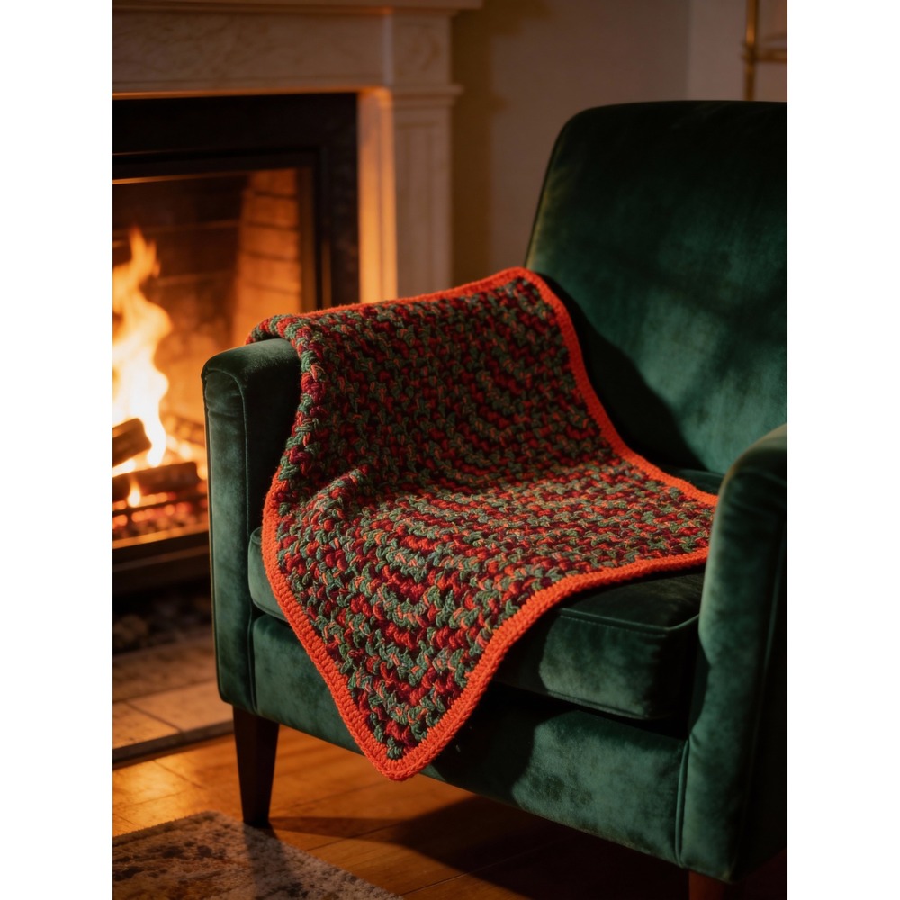 Handmade Vintage Crochet Lap Blanket Afghan Multi Color Orange Border‎ 32x34